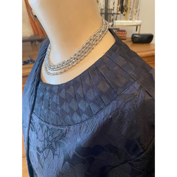 Chico's‎ Black Floral Jacquard Pleated Neck 3/4 Sleeve Jacket Blazer Size 3 - Picture 3 of 14